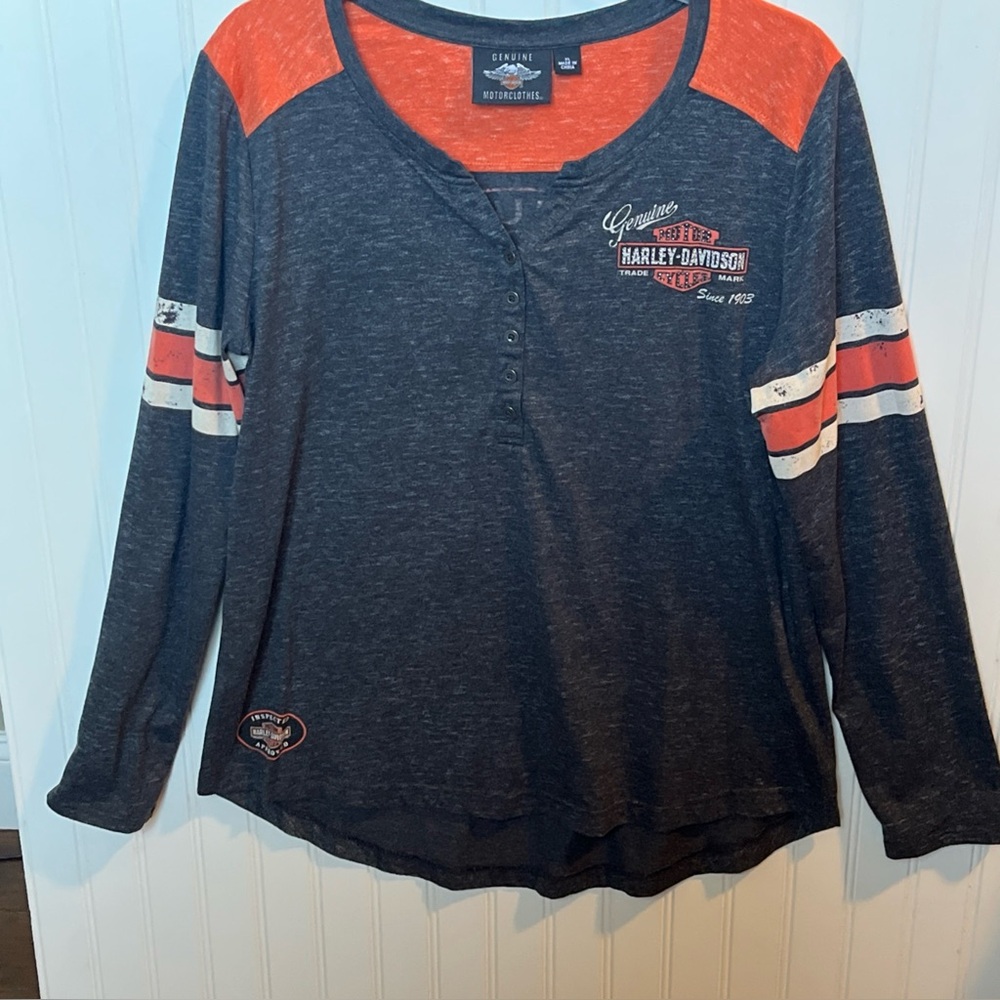 Harley-Davidson Women's Henley T-Shirt Rhinestone Accents Front & Back Logos XL